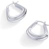 PAVOI 14K Gold Plated 925 Sterling Silver Posts Geometric Hoop Earrings for Women | Trendy Geo Long Oval U-Shaped Link Triangle Huggie Hoops Earring(Triple)