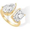 PAVOI 14K Gold Plated Toi Et Moi Radiant-Cut Pear-Shaped Cubic Zirconia Fake Wedding Engagement Ring for Women – Statement Promise Ring(Yellow Gold)