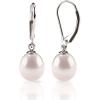 PAVOI Handpicked AAA+ Quality Freshwater Cultured Pearl Earrings Leverback Dangle Stud Pearl Earrings(White Gold)