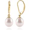 PAVOI Handpicked AAA+ Quality Freshwater Cultured Pearl Earrings Leverback Dangle Stud Pearl Earrings(Yellow Gold)