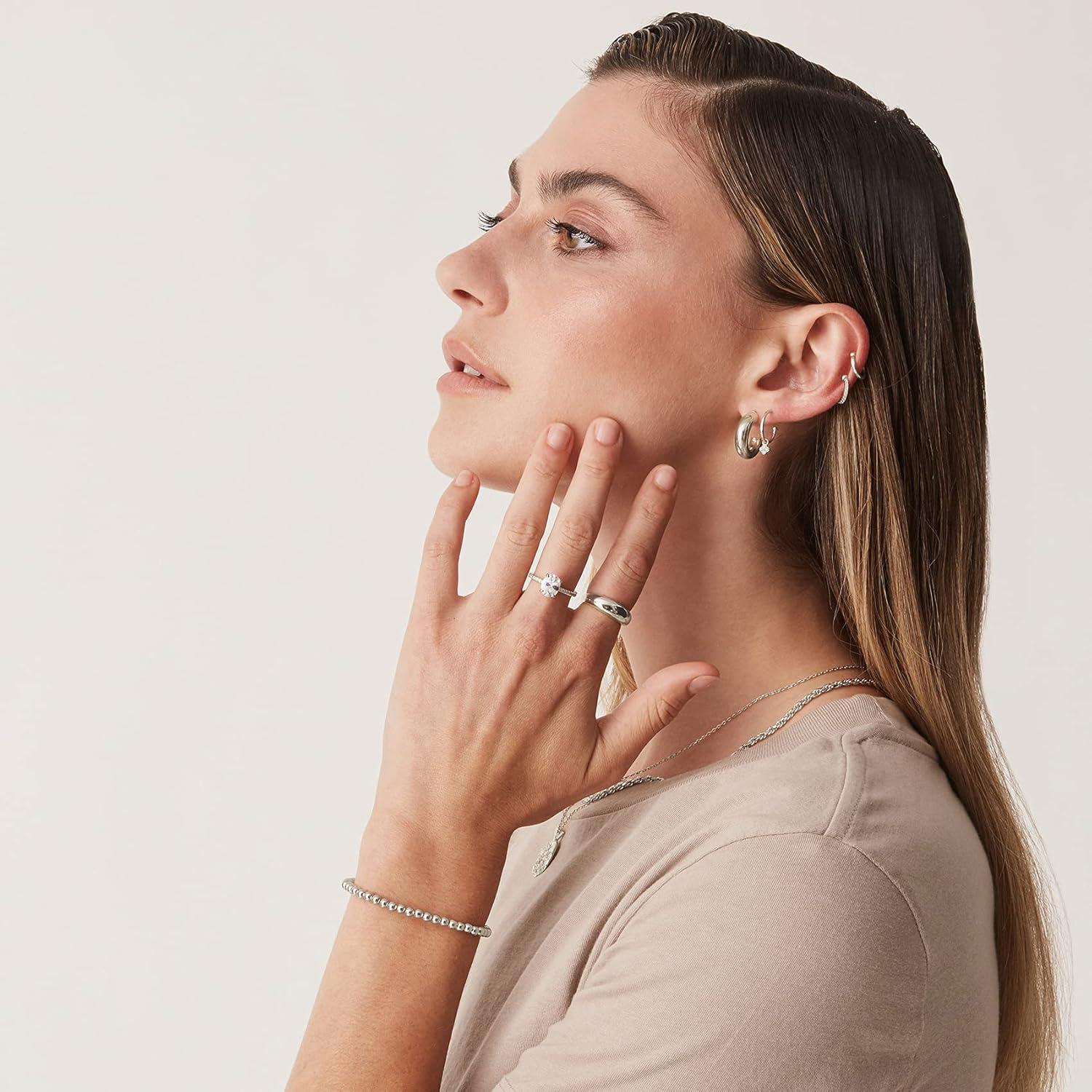 imagePAVOI 14K Gold Plated Chunky Dome Ring Puffy Dome Stackable Rings  Chunky Signet Ring for WomenWhite Gold