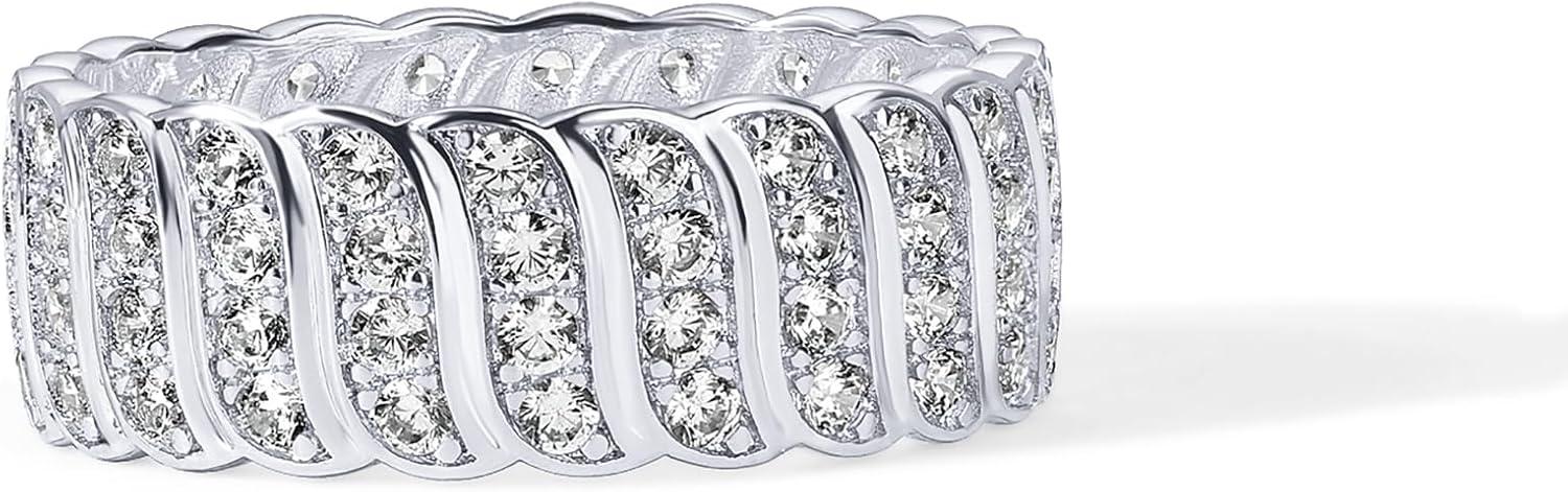 imagePAVOI 14K Gold Plated Chunky Ring  Cubic Zirconia Stackable Rings  Chunky Wide Band for WomenWhite Gold