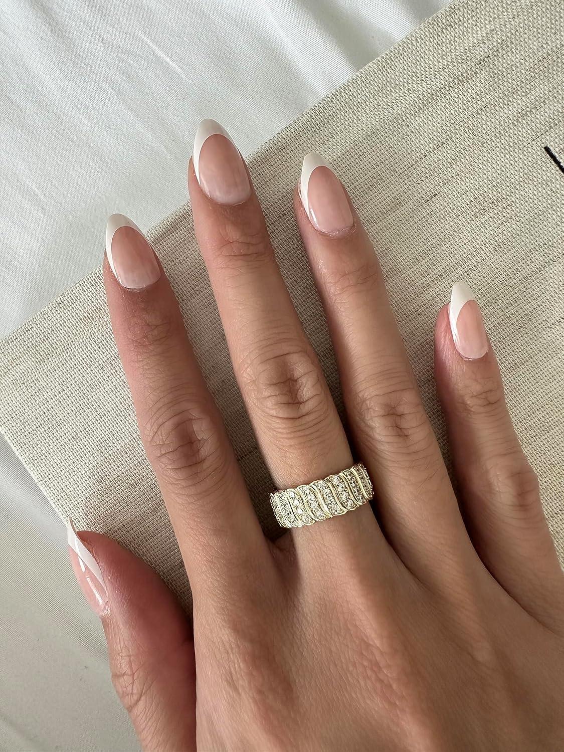 imagePAVOI 14K Gold Plated Chunky Ring  Cubic Zirconia Stackable Rings  Chunky Wide Band for WomenWhite Gold