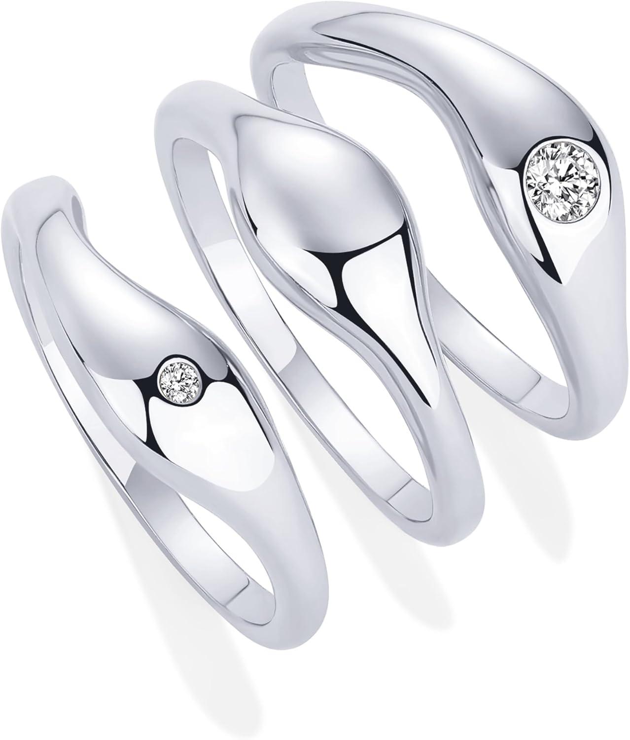 imagePAVOI 14K Gold Plated Chunky Stackable Rings Set for Women  Cubic Zirconia Bands Set  3 Statement Rings PackWhite Gold