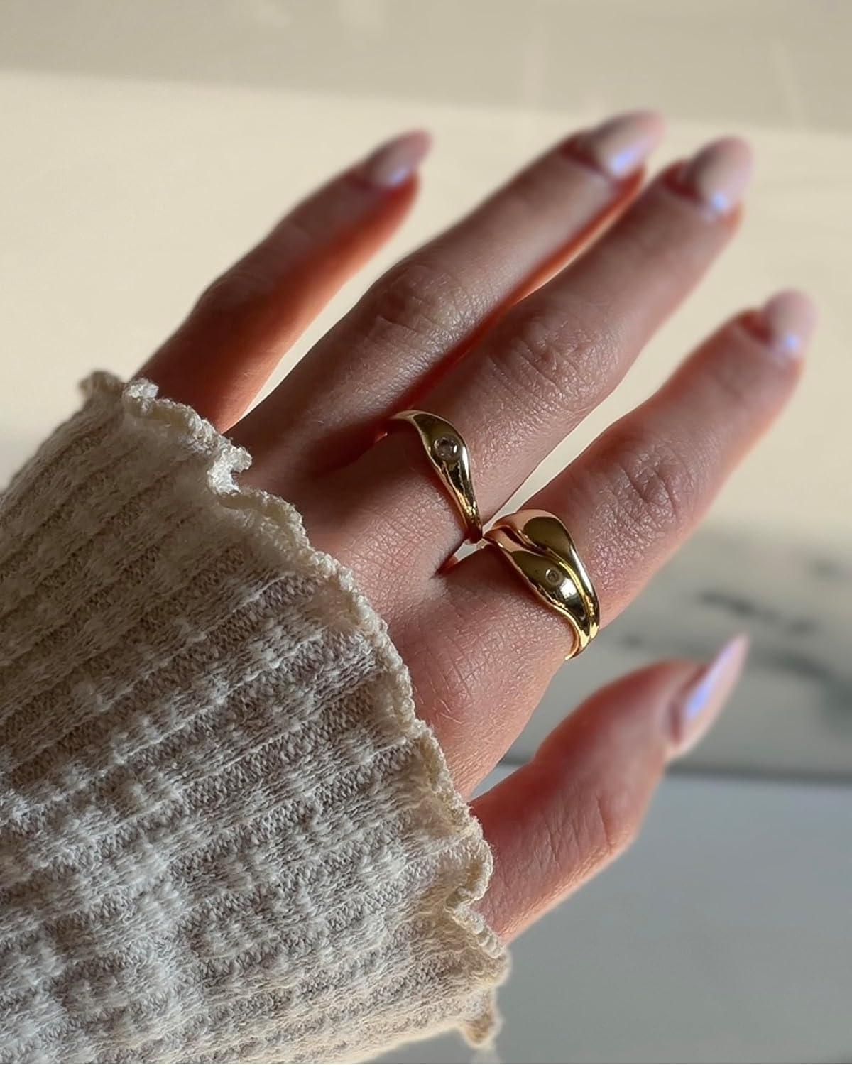 imagePAVOI 14K Gold Plated Chunky Stackable Rings Set for Women Cubic Zirconia Bands Set 3 Statement Rings PackYellow Gold