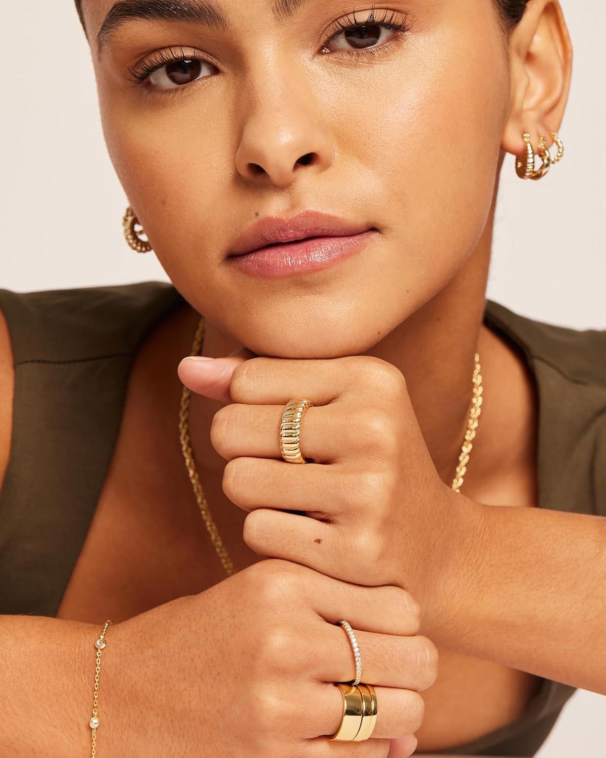 imagePAVOI 14K Gold Plated Chunky Statement Ring  Chunky Stackable Wide Band for WomenWhite Gold