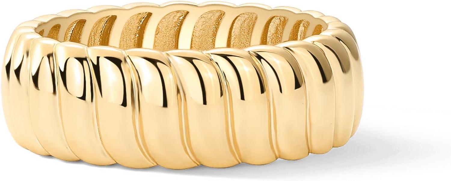 imagePAVOI 14K Gold Plated Chunky Statement Ring  Chunky Stackable Wide Band for WomenYellow Gold