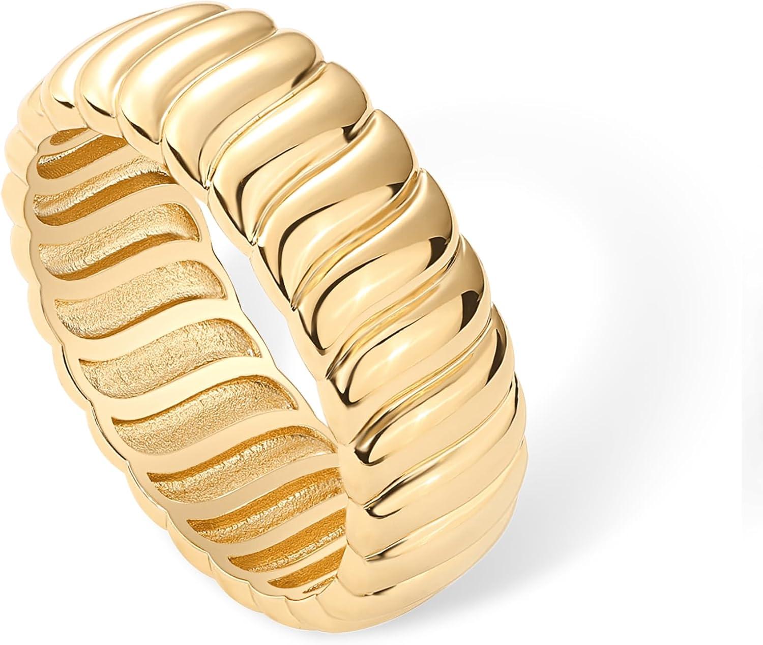 imagePAVOI 14K Gold Plated Chunky Statement Ring  Chunky Stackable Wide Band for WomenYellow Gold