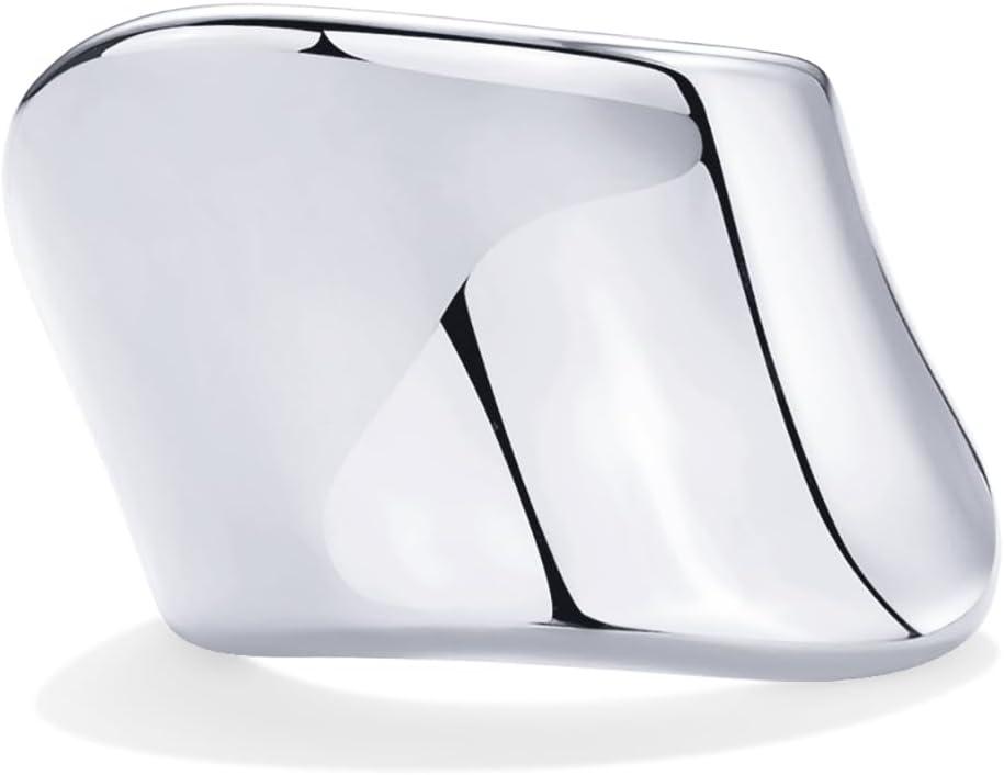 imagePAVOI 14K Gold Plated Chunky Statement Ring for Women  Stainless Steel Hypoallergenic Wide Stackable RingsWhite Gold