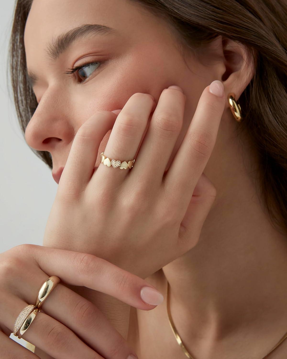 imagePAVOI 14K Gold Plated Heart Stackable Rings for Women  Love Valentines Statement Chunky Signet Ring Band  Friendship RingsWhite Gold