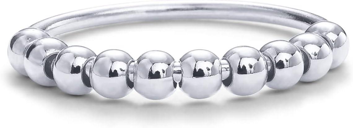 imagePAVOI 14K Gold Plated Spinner Anxiety Rings for Women Men Anxiety Bands with Beads Moon Star Beads Ring for WomenWhite Gold