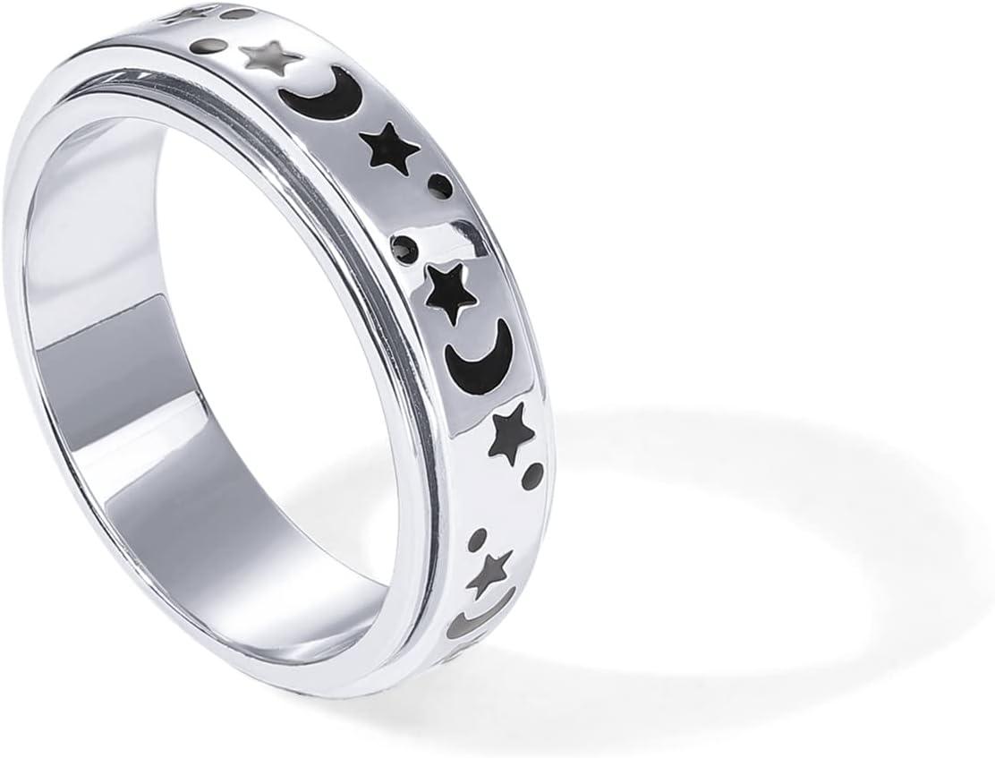 imagePAVOI 14K Gold Plated Spinner Anxiety Rings for Women Men Anxiety Bands with Beads Moon Star Beads Ring for WomenWhite Gold
