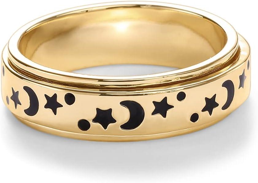 imagePAVOI 14K Gold Plated Spinner Anxiety Rings for Women Men Anxiety Bands with Beads Moon Star Beads Ring for WomenYellow Gold