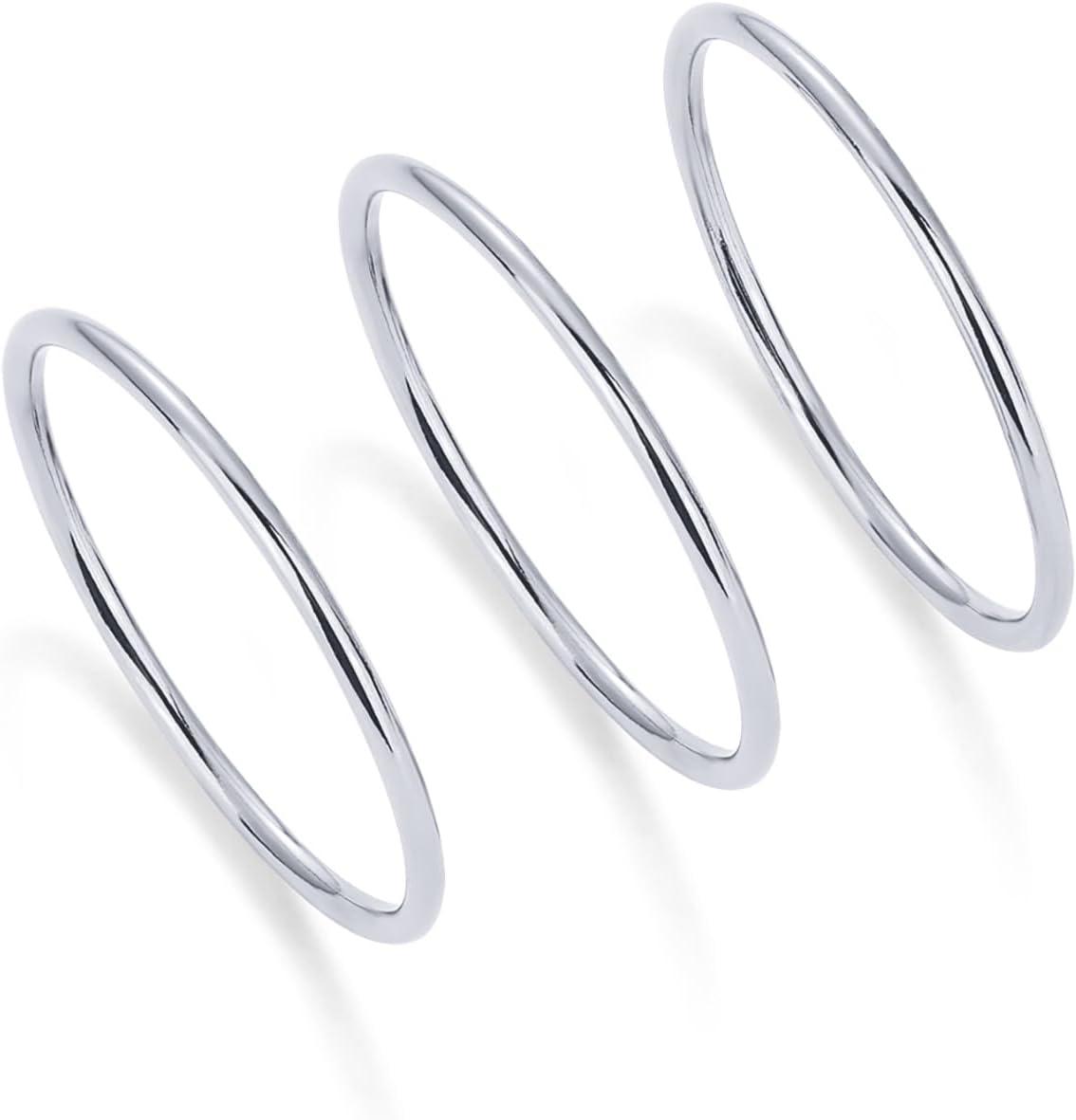 imagePAVOI 14K Gold Plated Stackable Ring Pack for Women  Waterproof Stainless Steel Dainty Layering Thin Rings SetWhite Gold