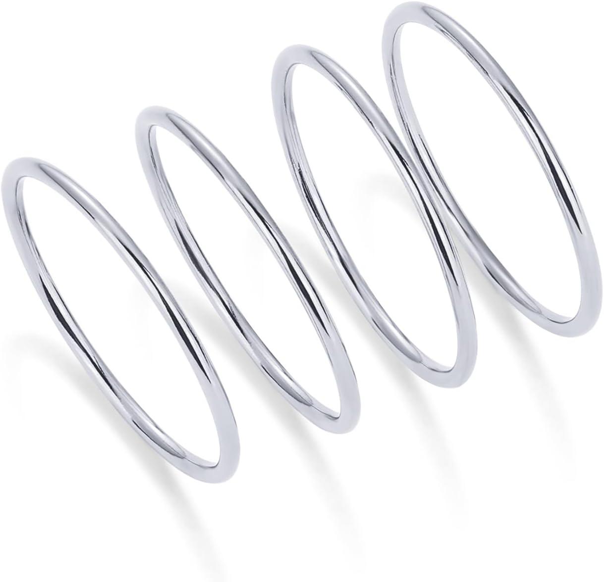 imagePAVOI 14K Gold Plated Stackable Ring Pack for Women  Waterproof Stainless Steel Dainty Layering Thin Rings SetWhite Gold