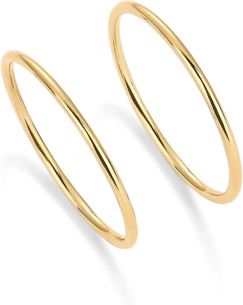 imagePAVOI 14K Gold Plated Stackable Ring Pack for Women  Waterproof Stainless Steel Dainty Layering Thin Rings SetYellow Gold