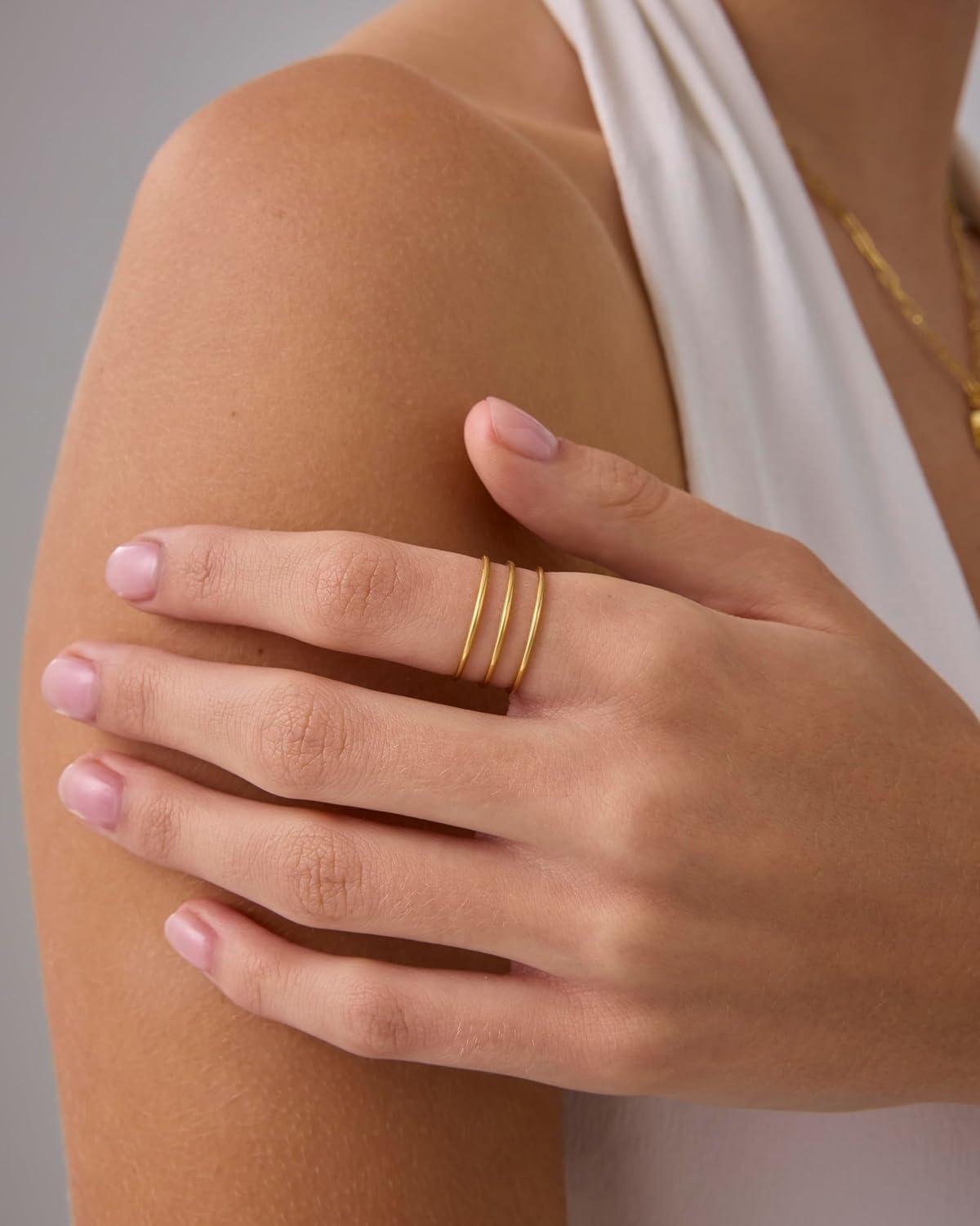 imagePAVOI 14K Gold Plated Stackable Ring Pack for Women  Waterproof Stainless Steel Dainty Layering Thin Rings SetYellow Gold