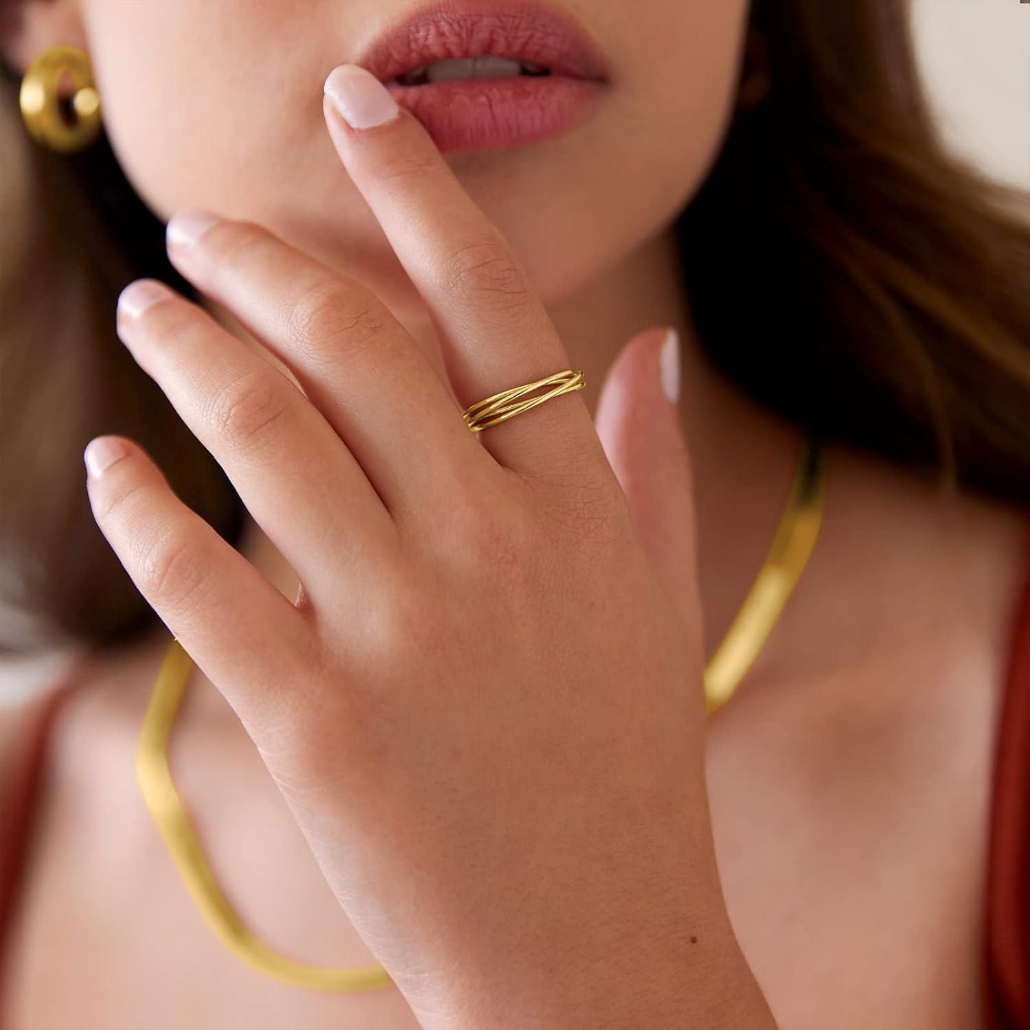 imagePAVOI 14K Plated Interlocked Rolling Anxiety Fidget Ring for Women and Men  Stacking Gold RingYellow Gold