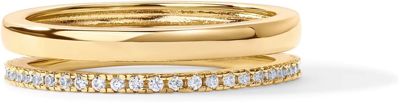 imagePAVOI 18K Gold Plated Cubic Zirconia Dual Stacking Rings for Women  Gold Eternity Band for Women  Thumb RingYellow Gold