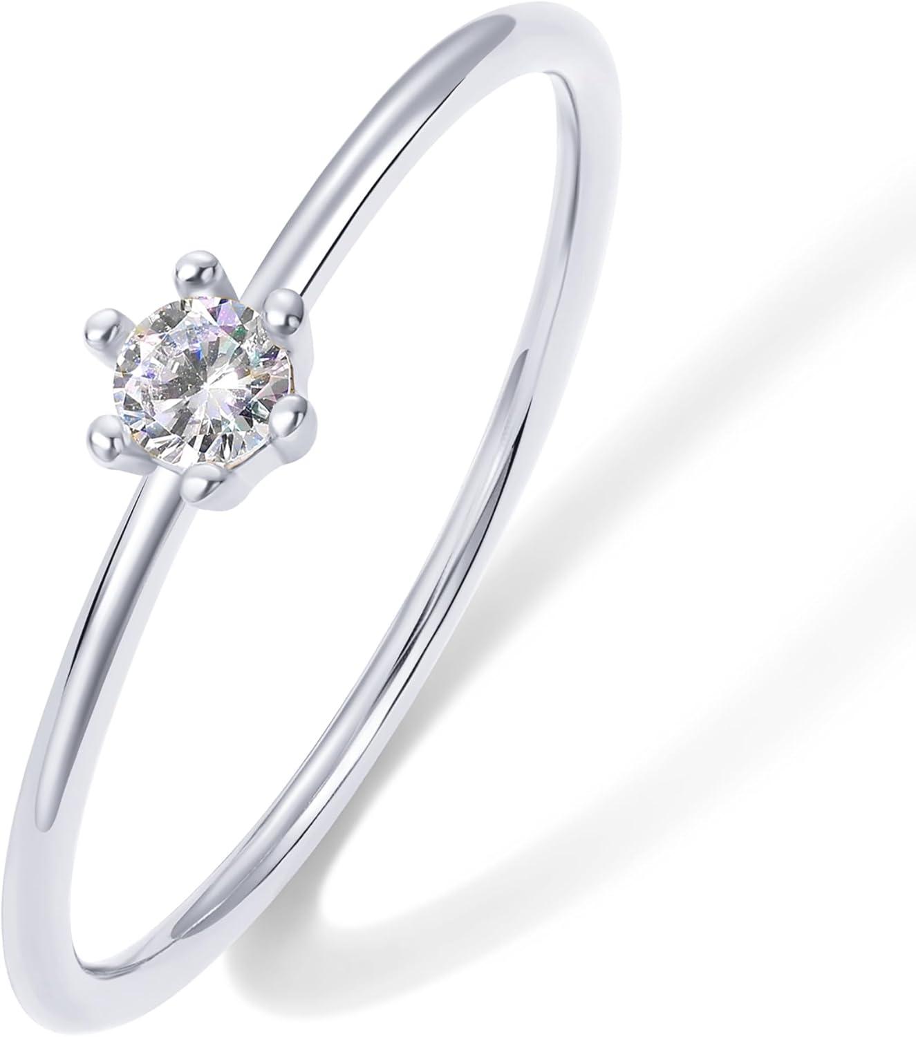 imagePAVOI 18K Gold Plated Marquise Round Mini Cubic Zirconia Stackable Rings for Women  Dainty Stacking Thin Band for WomenWhite Gold