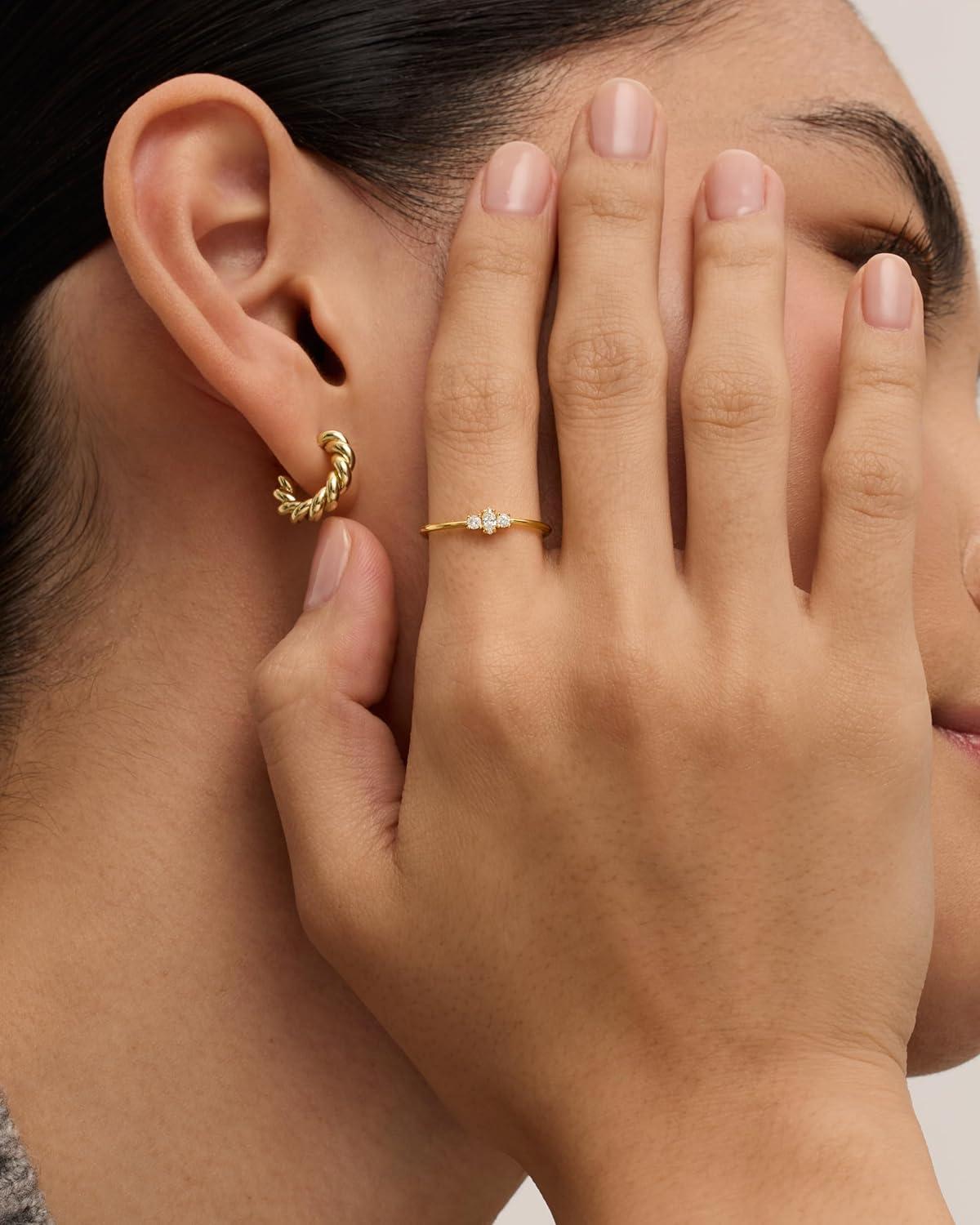 imagePAVOI 18K Gold Plated Marquise Round Mini Cubic Zirconia Stackable Rings for Women  Dainty Stacking Thin Band for WomenWhite Gold