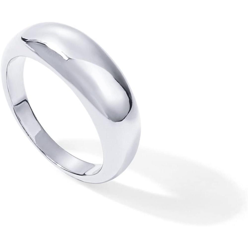 imagePAVOI 14K Gold Plated Chunky Dome Ring Puffy Dome Stackable Rings Chunky Signet Ring for WomenWhite Gold