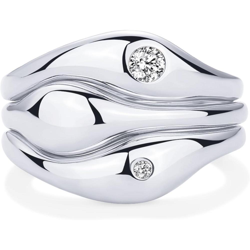 imagePAVOI 14K Gold Plated Chunky Stackable Rings Set for Women  Cubic Zirconia Bands Set  3 Statement Rings PackWhite Gold