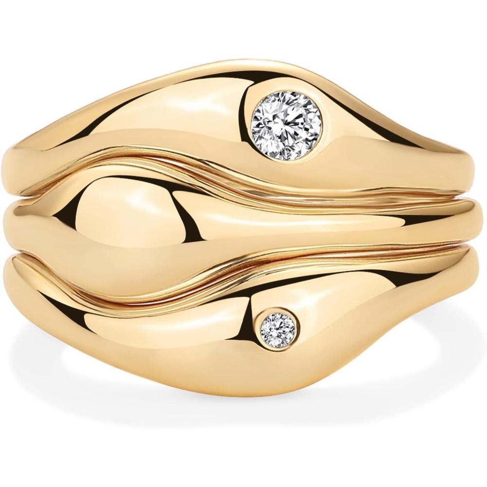 imagePAVOI 14K Gold Plated Chunky Stackable Rings Set for Women  Cubic Zirconia Bands Set  3 Statement Rings PackYellow Gold