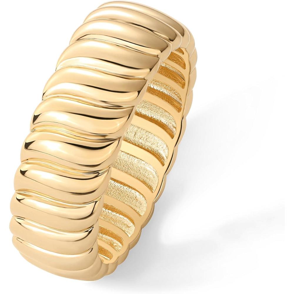 imagePAVOI 14K Gold Plated Chunky Statement Ring Chunky Stackable Wide Band for WomenYellow Gold