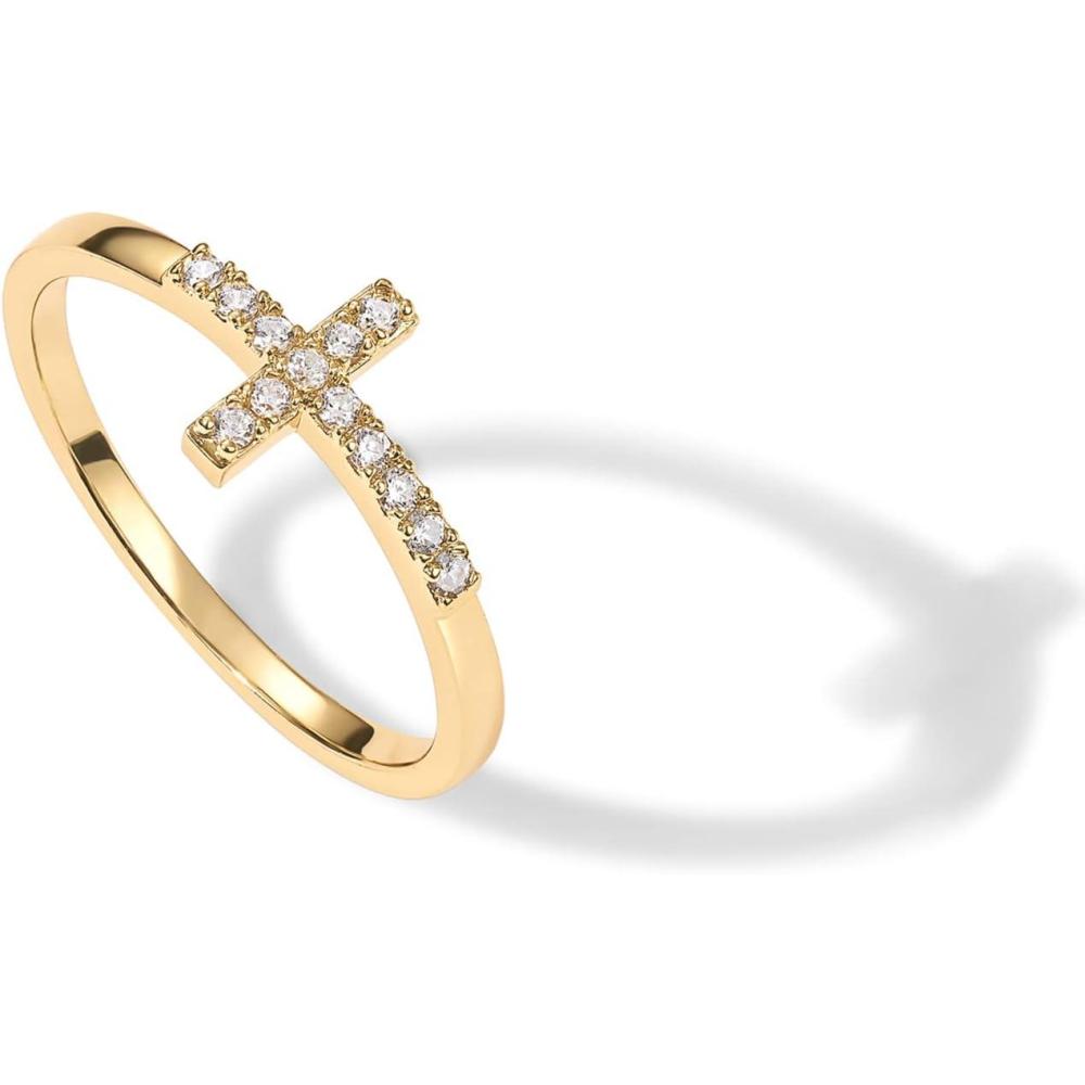 imagePAVOI 14K Gold Plated Cubic Zirconia Cross Ring for Women  Eternity Promise Ring for Her  Infinity Religious Wedding BandYellow Gold