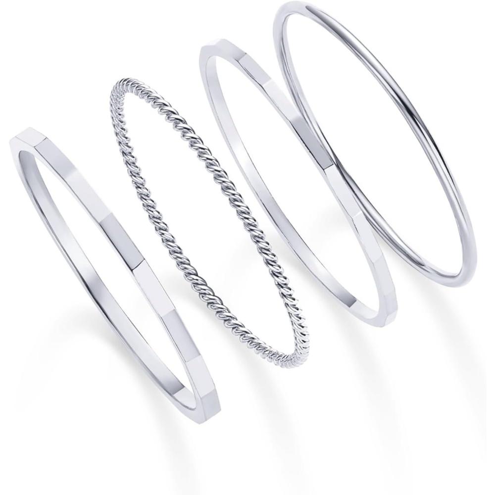 imagePAVOI 14K Gold Plated Four Pieces Thin Rings Set for Women  4 Dainty Stacking Rings Pack  Minimalist Stackable BandsWhite Gold