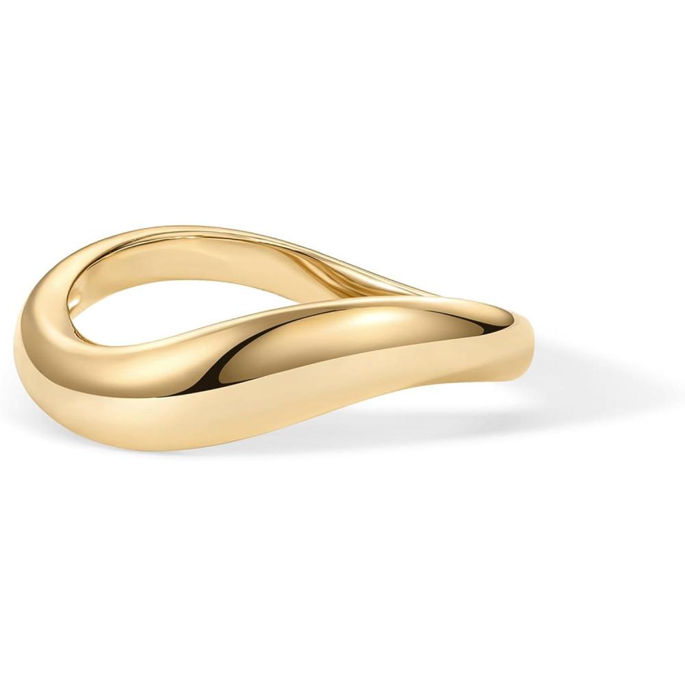 imagePAVOI 14K Gold Plated Wavy Stackable Ring for Women  Twisted Wave Band  Delicate Eternity RingsYellow Gold