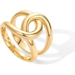 PAVOI 14K Gold Plated Chunky Interlock Statement Ring for Women | Interloop Band Thick Link Stackable Rings(Yellow Gold)