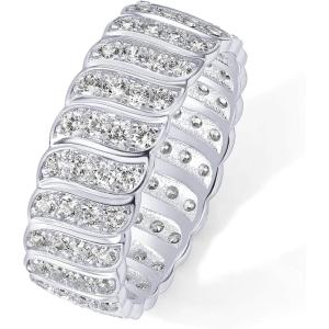 PAVOI 14K Gold Plated Chunky Ring | Cubic Zirconia Stackable Rings | Chunky Wide Band for Women(White Gold)