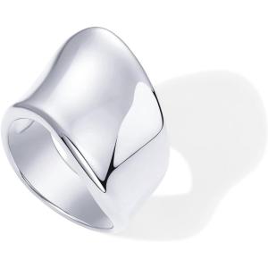 PAVOI 14K Gold Plated Chunky Statement Ring for Women | Stainless Steel Hypoallergenic Wide Stackable Rings(White Gold)