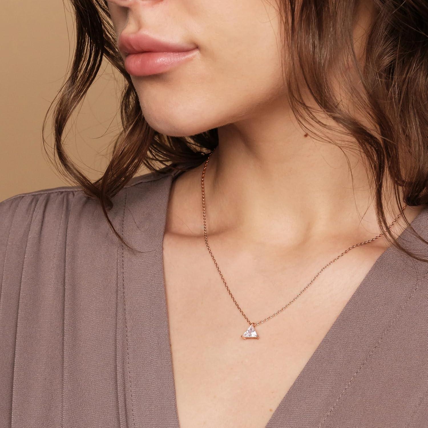 imagePAVOI 14K Gold Plated Cubic Zirconia Diamond Pendant Necklace for Women Adjustable SliderRose Gold