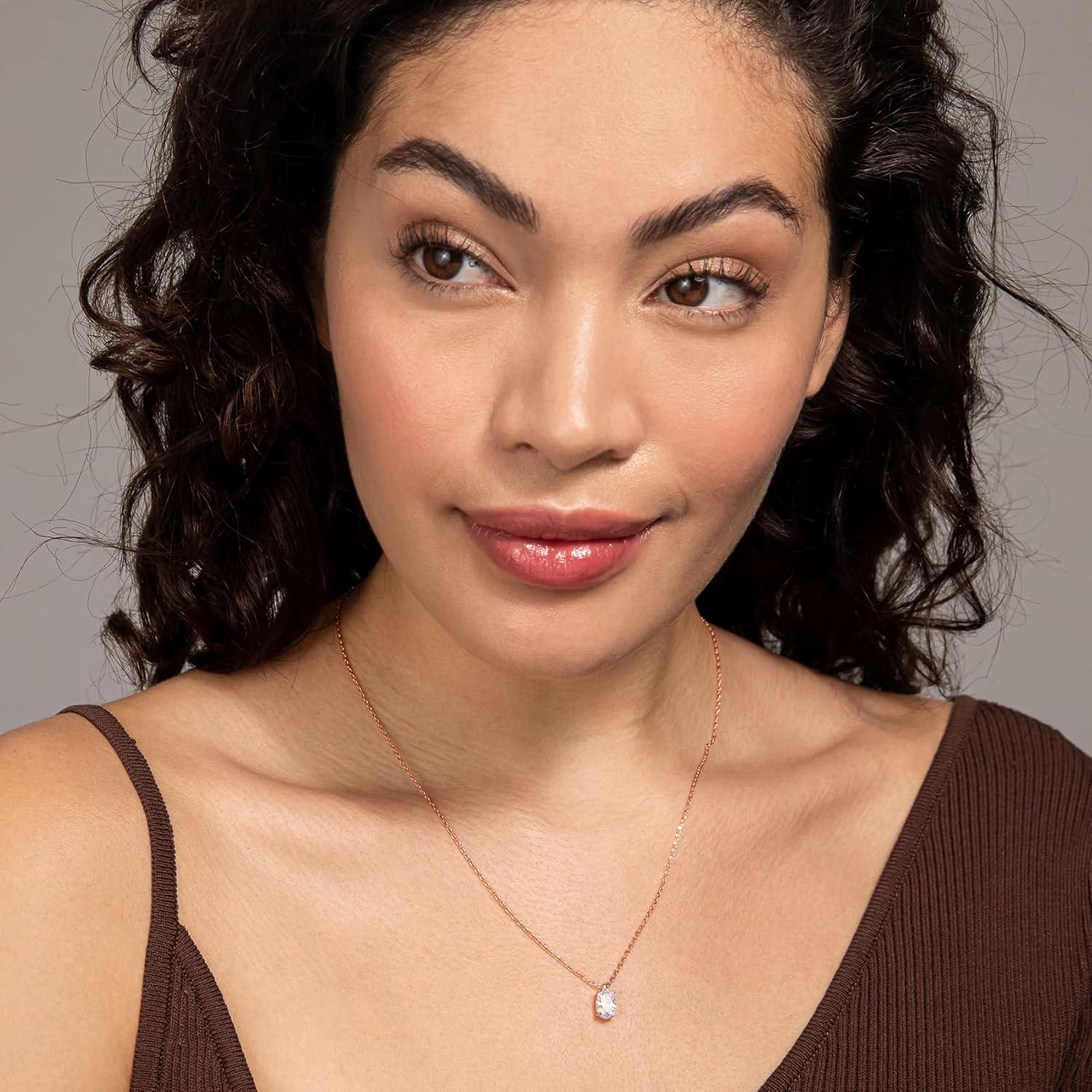 imagePAVOI 14K Gold Plated Cubic Zirconia Diamond Pendant Necklace for Women Adjustable SliderRose Gold