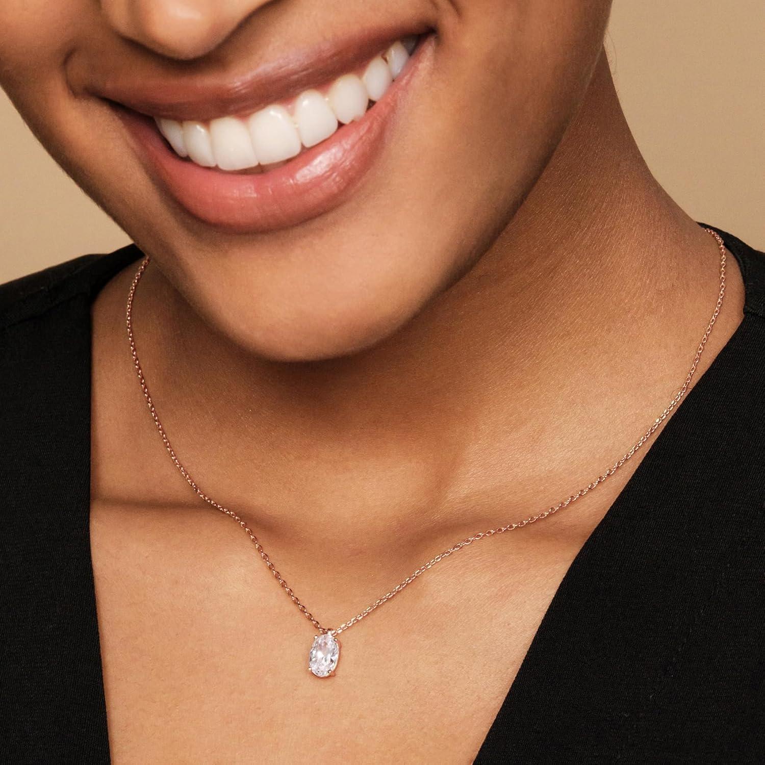 imagePAVOI 14K Gold Plated Cubic Zirconia Diamond Pendant Necklace for Women Adjustable SliderRose Gold