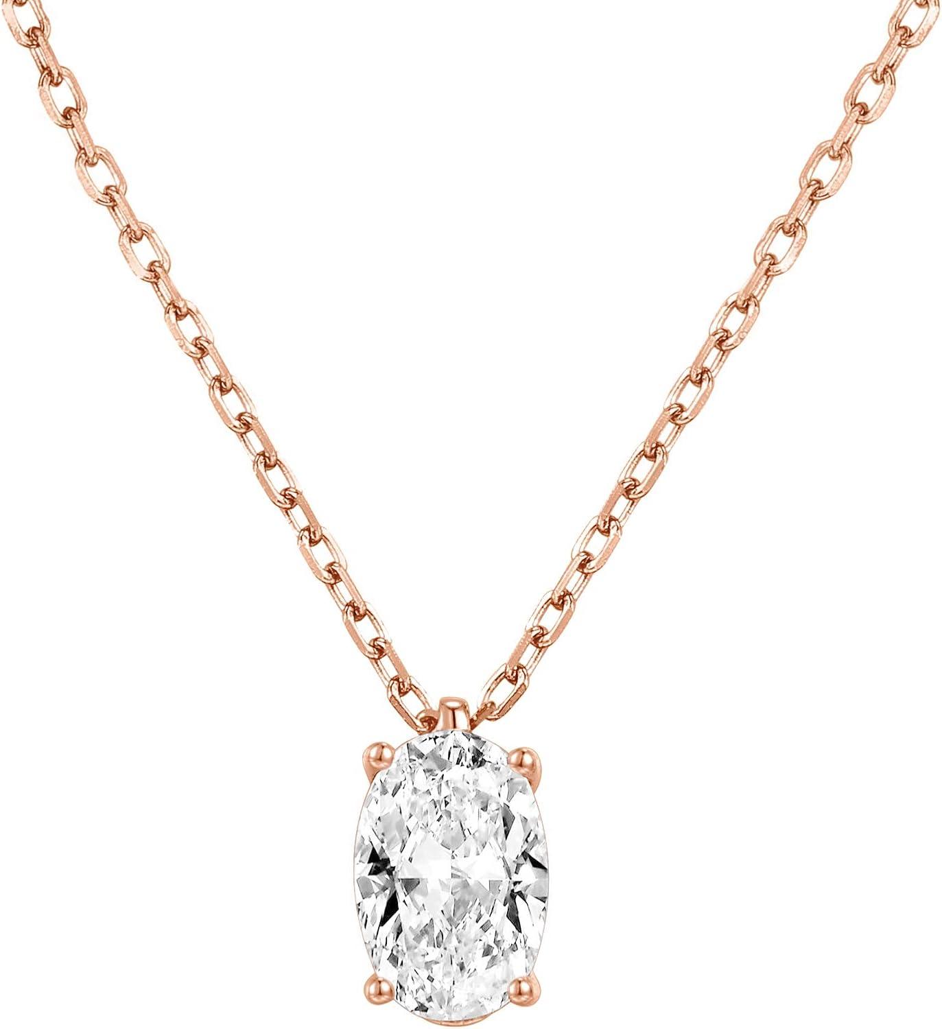 imagePAVOI 14K Gold Plated Cubic Zirconia Diamond Pendant Necklace for Women Adjustable SliderRose Gold