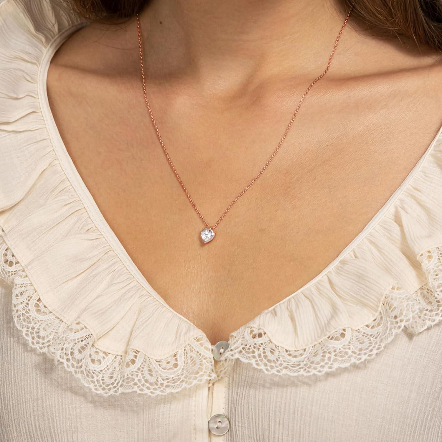 imagePAVOI 14K Gold Plated Cubic Zirconia Diamond Pendant Necklace for Women Adjustable SliderRose Gold