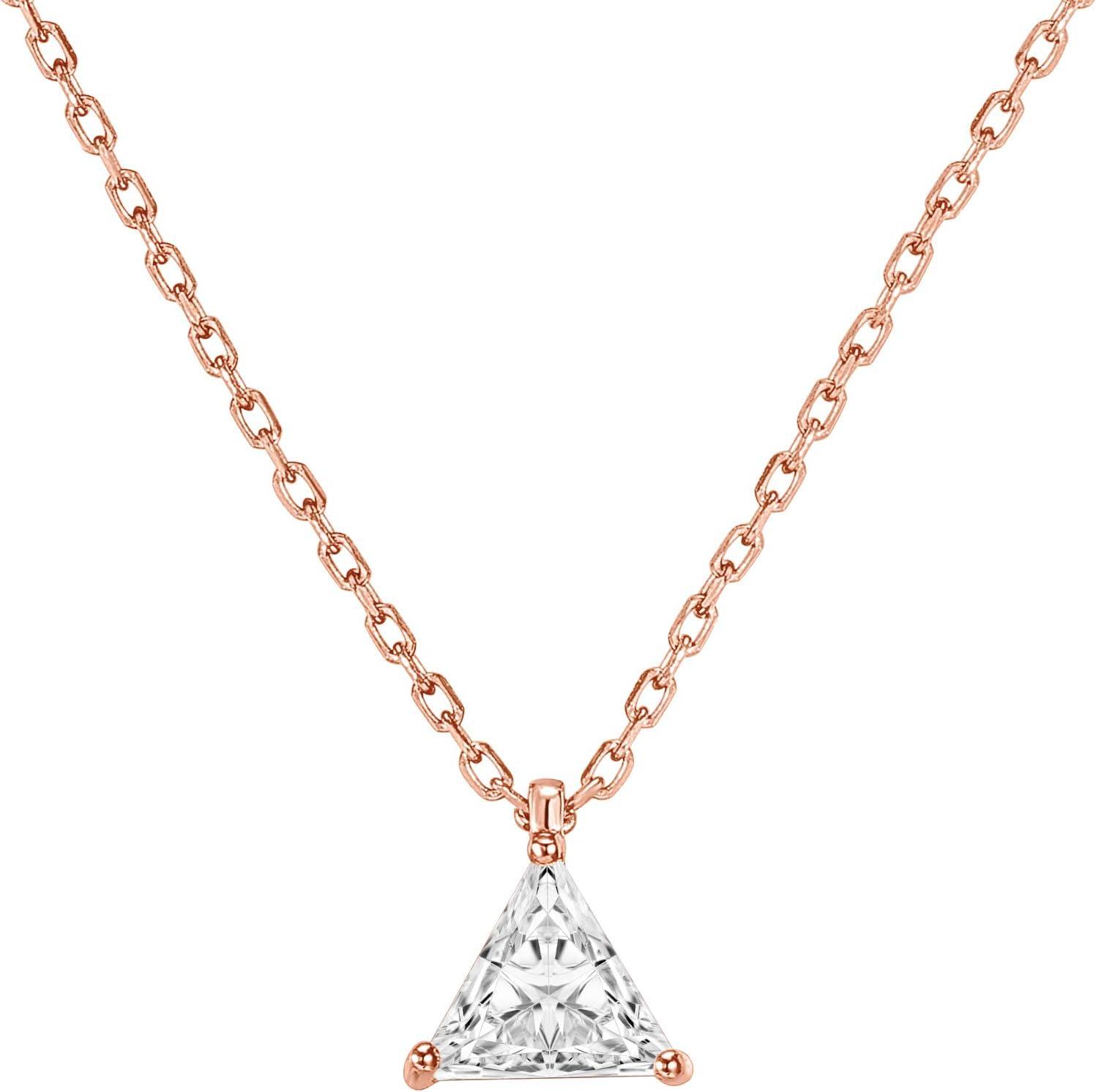 imagePAVOI 14K Gold Plated Cubic Zirconia Diamond Pendant Necklace for Women Adjustable SliderRose Gold