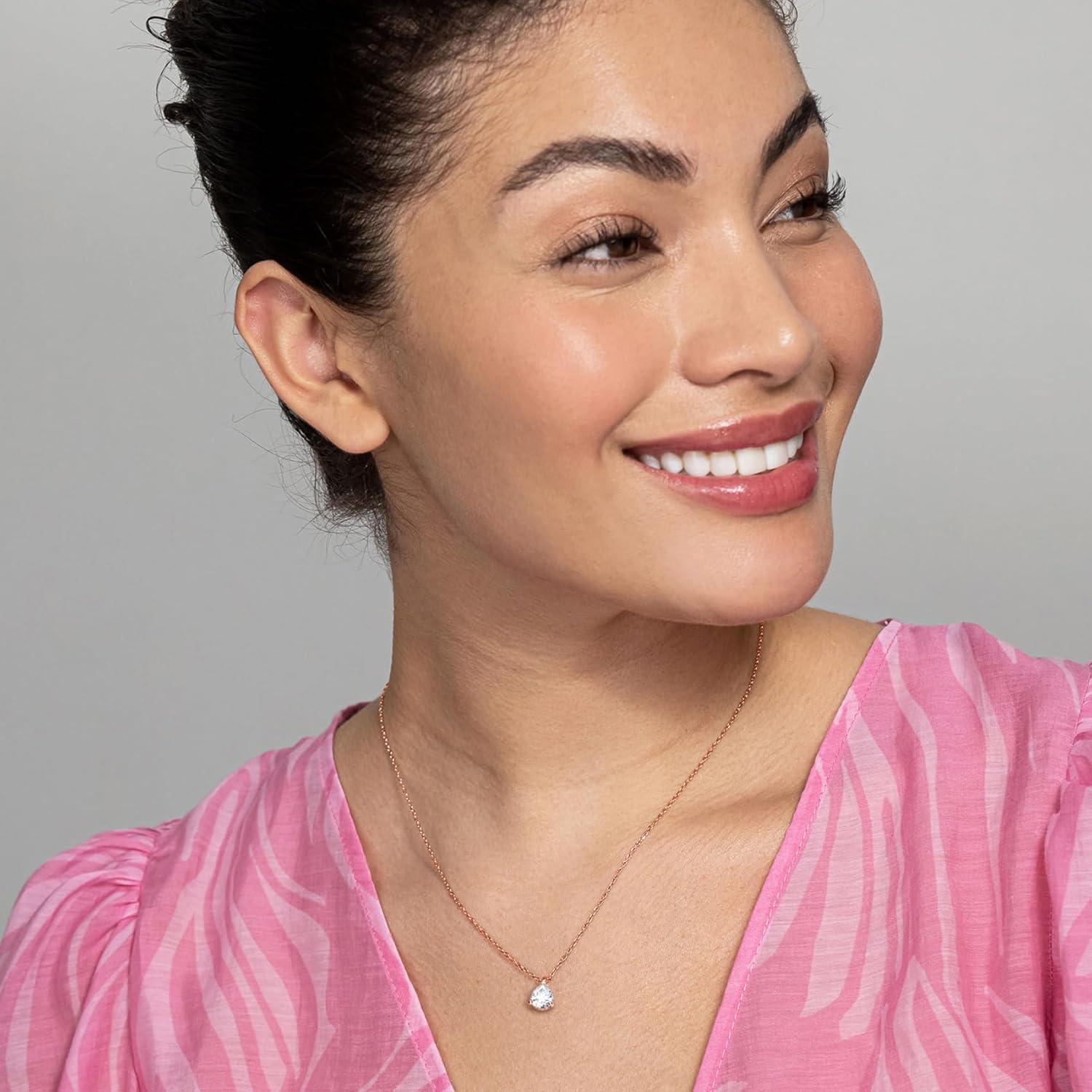 imagePAVOI 14K Gold Plated Cubic Zirconia Diamond Pendant Necklace for Women Adjustable SliderRose Gold