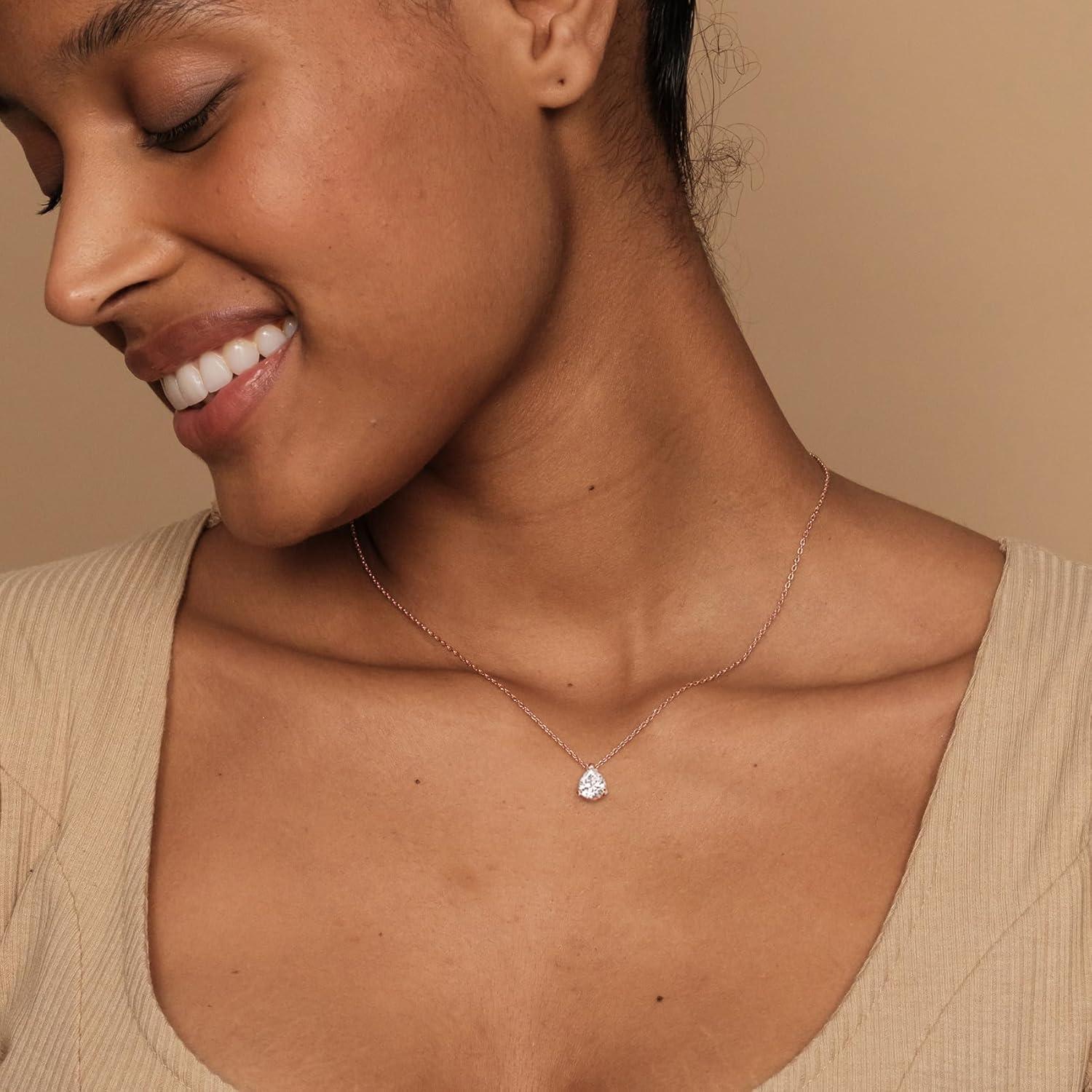 imagePAVOI 14K Gold Plated Cubic Zirconia Diamond Pendant Necklace for Women Adjustable SliderRose Gold