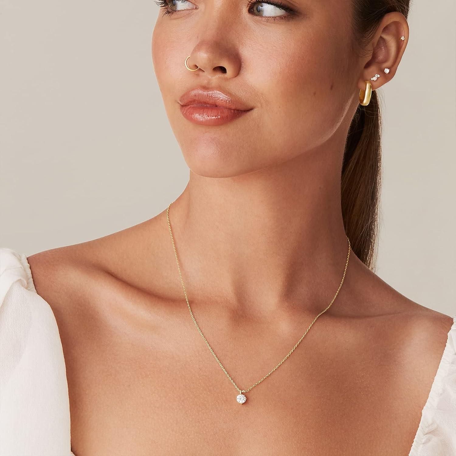 imagePAVOI 14K Gold Plated Cubic Zirconia Diamond Pendant Necklace for Women Adjustable SliderRose Gold