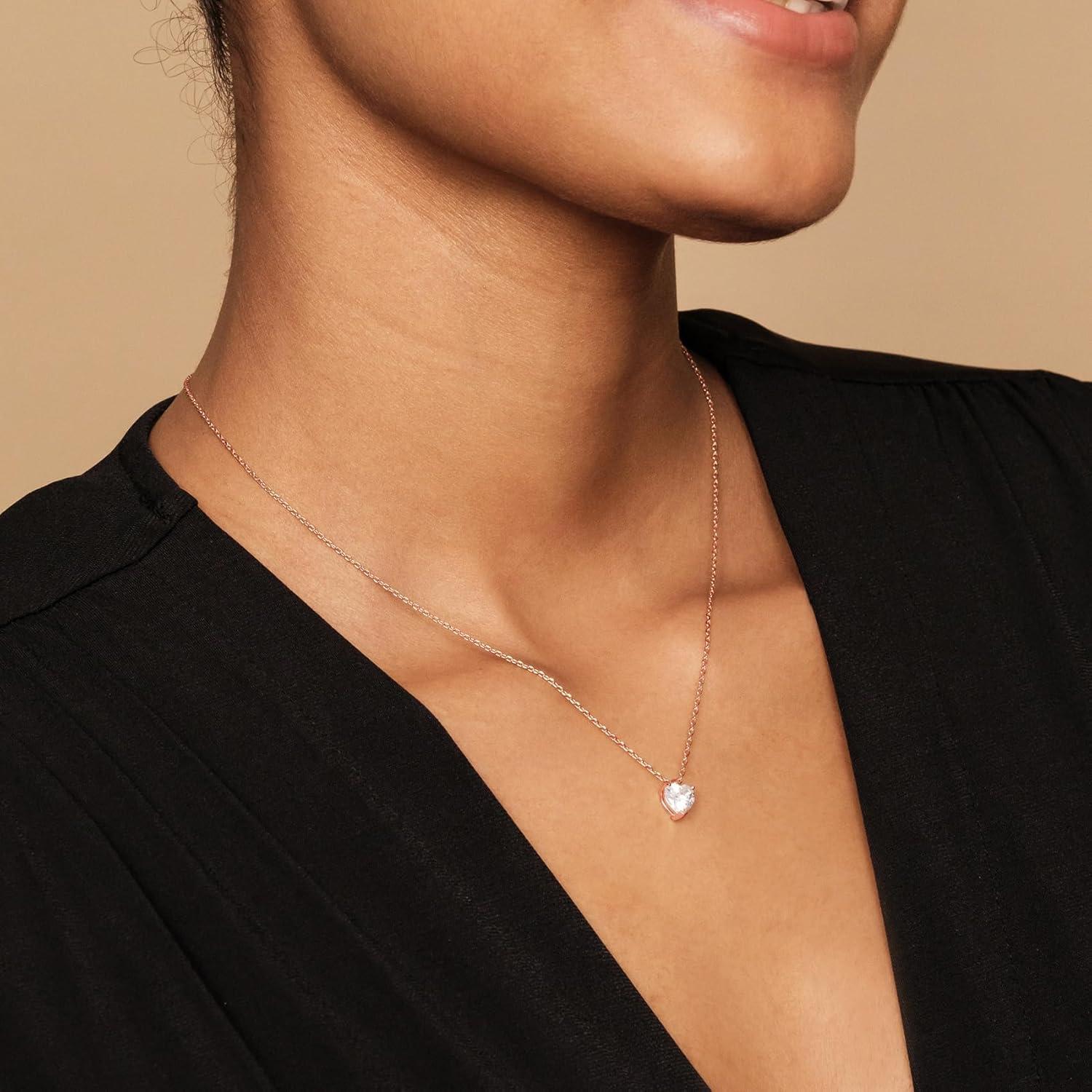 imagePAVOI 14K Gold Plated Cubic Zirconia Diamond Pendant Necklace for Women Adjustable SliderRose Gold