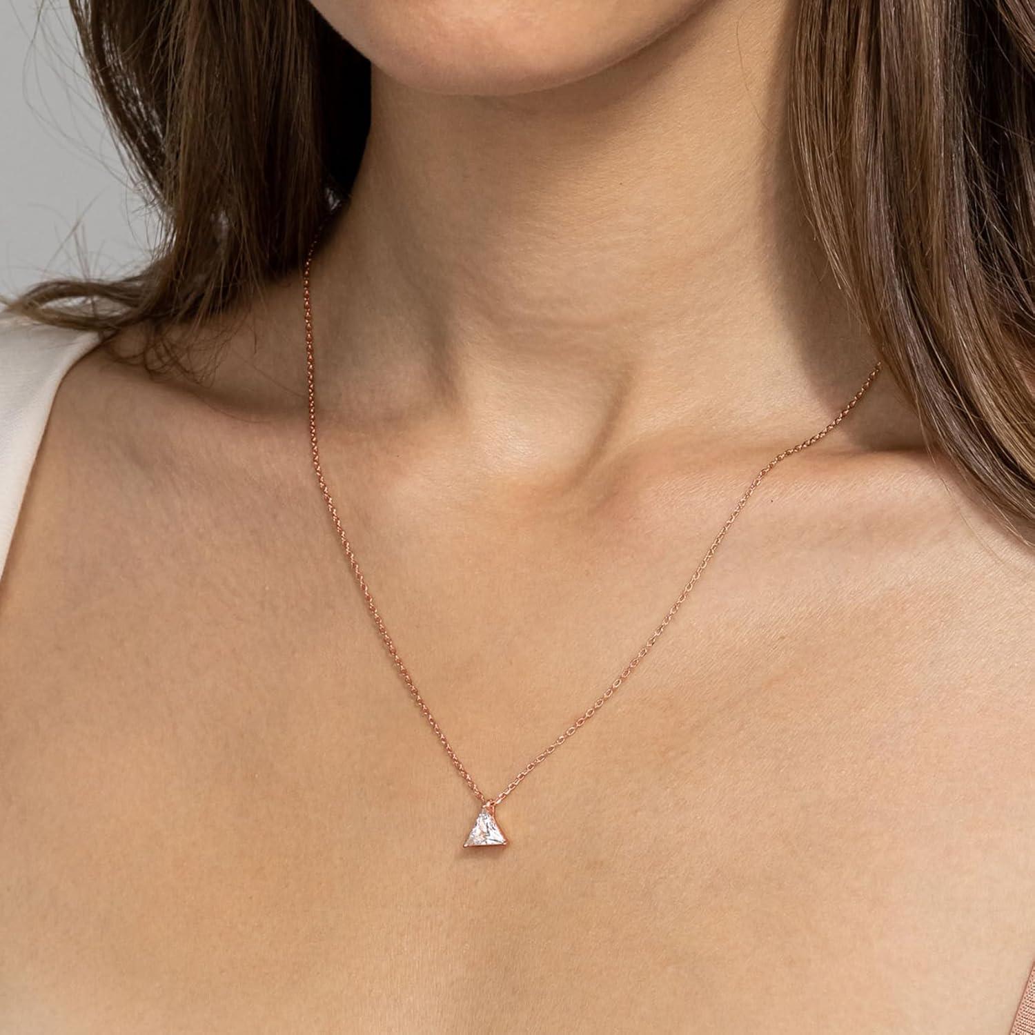 imagePAVOI 14K Gold Plated Cubic Zirconia Diamond Pendant Necklace for Women Adjustable SliderRose Gold