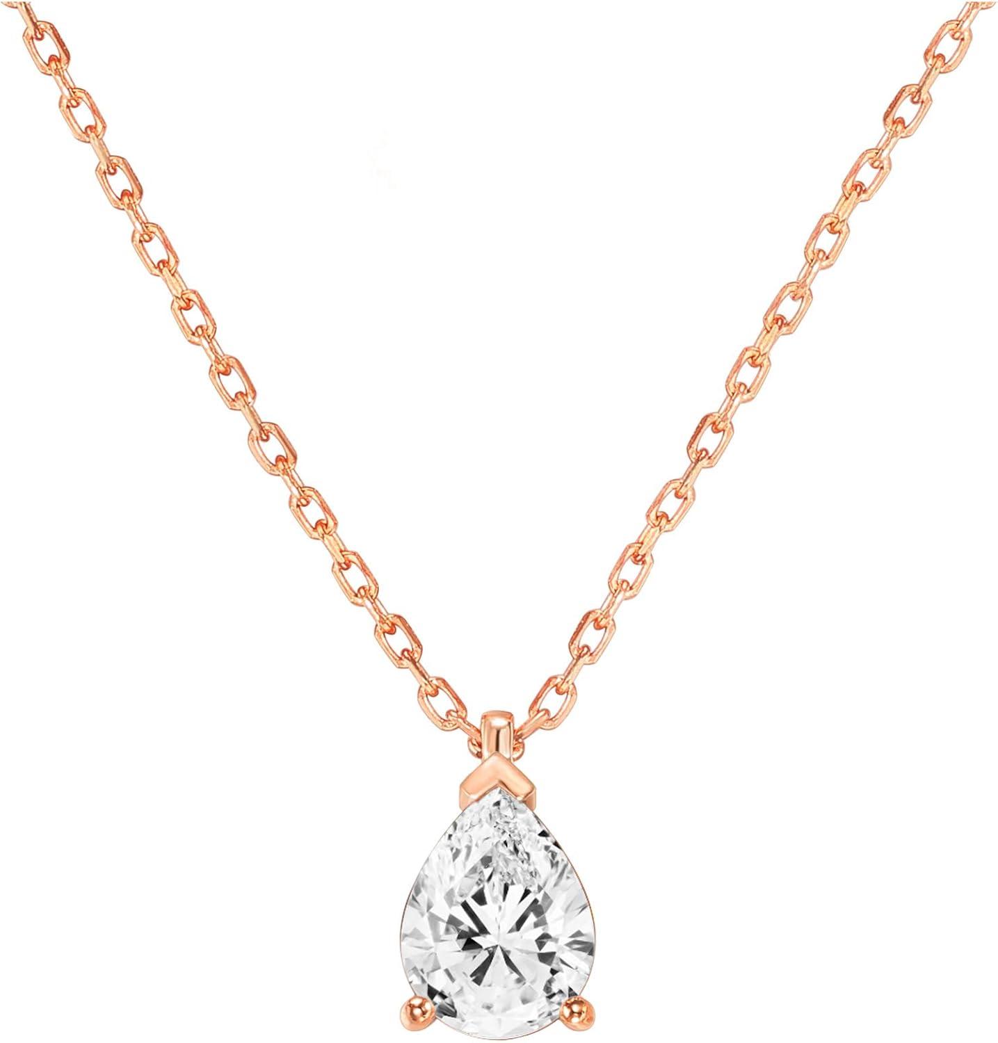 imagePAVOI 14K Gold Plated Cubic Zirconia Diamond Pendant Necklace for Women Adjustable SliderRose Gold