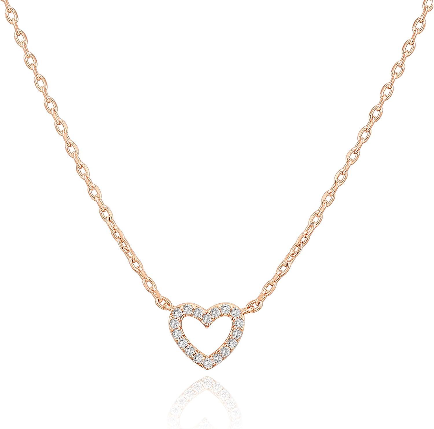 imagePAVOI 14K Gold Plated Cubic Zirconia Heart Necklace Cute Dainty Love Pendant Necklaces for WomenRose Gold