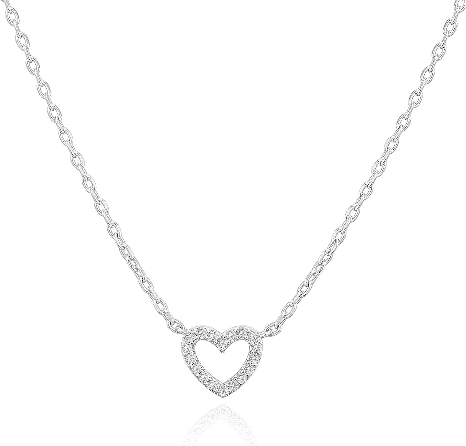 imagePAVOI 14K Gold Plated Cubic Zirconia Heart Necklace Cute Dainty Love Pendant Necklaces for WomenWhite Gold