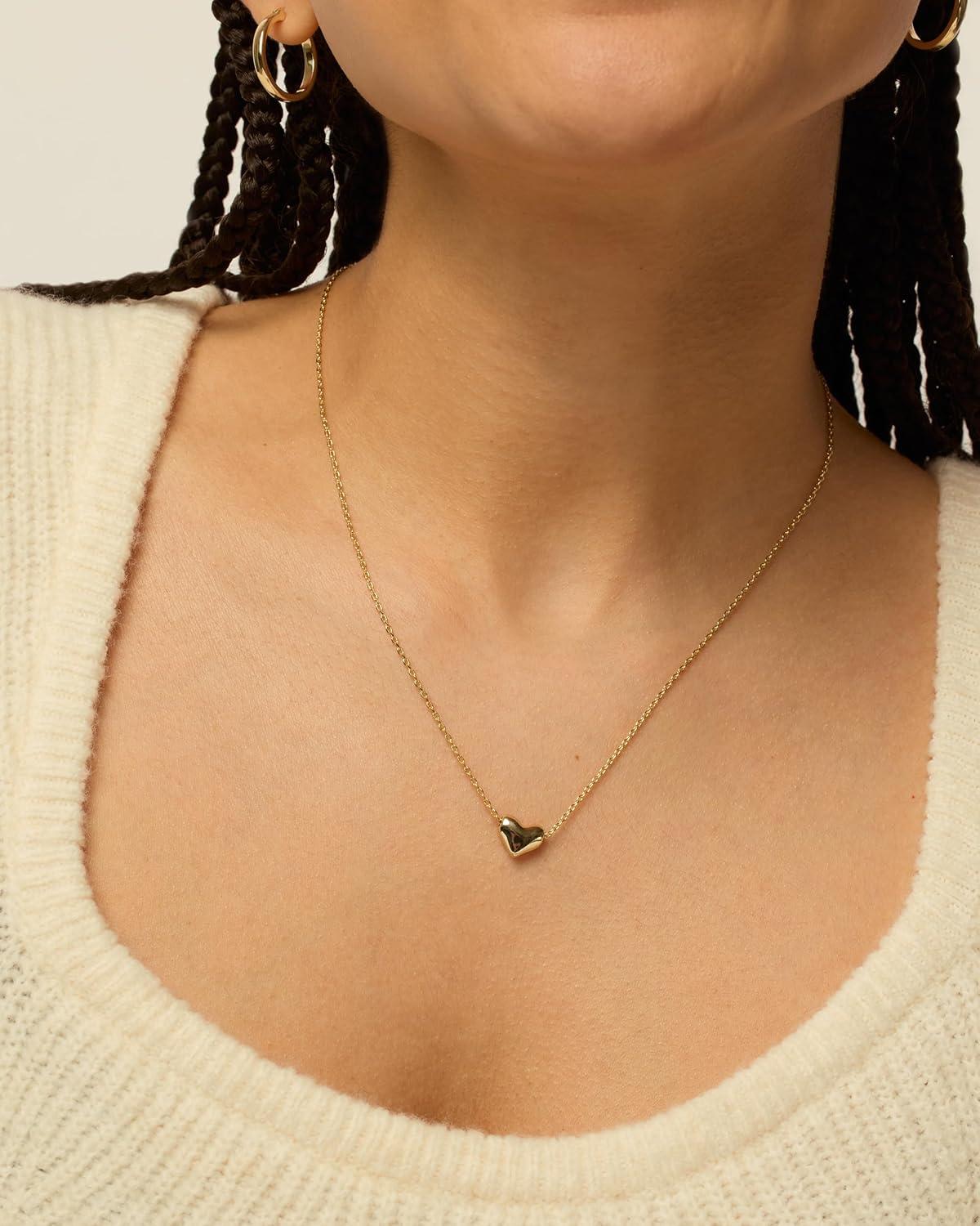 imagePAVOI 14K Gold Plated Cubic Zirconia Heart Necklace Cute Dainty Love Pendant Necklaces for WomenWhite Gold